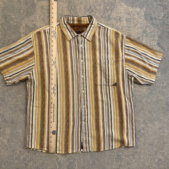 PrAna Shirt Mens Large Multicolor Stripe Short Sleeve Button Up Casual Woven - Picture 5 of 8